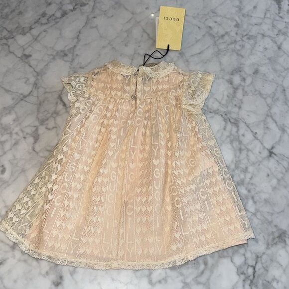 NWT GUCCI ROMANTIQUE LACE GUCCILY ALMOND FLOWER DRESS 3/6M - Picture 7 of 13
